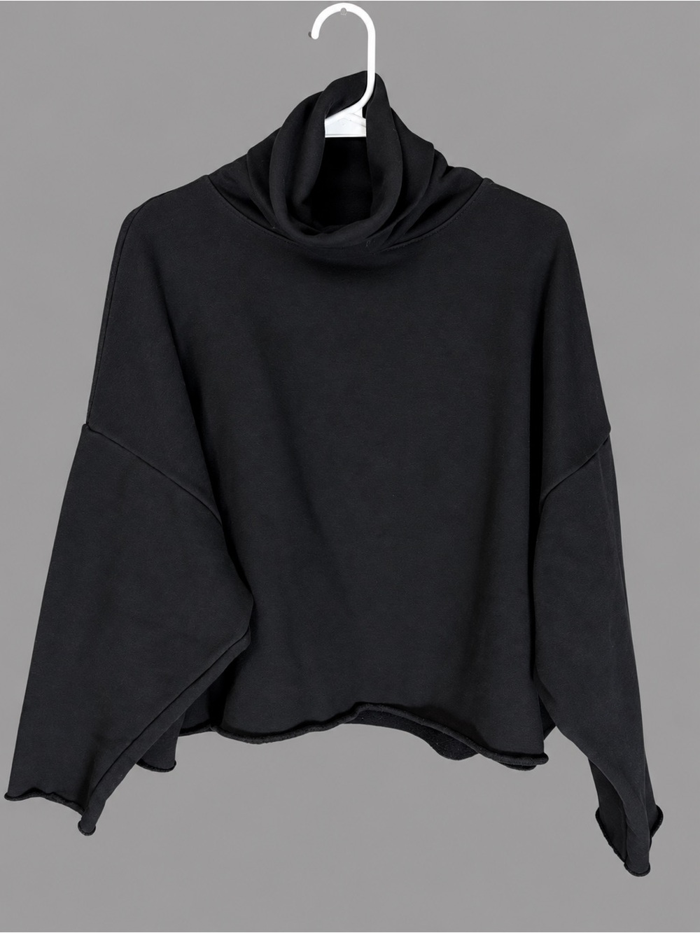 Oak t Fort Black Oversized Cowl Neck Raw Hem Long Sleeve Top